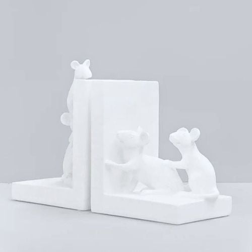 White Moose Mice Bookends White