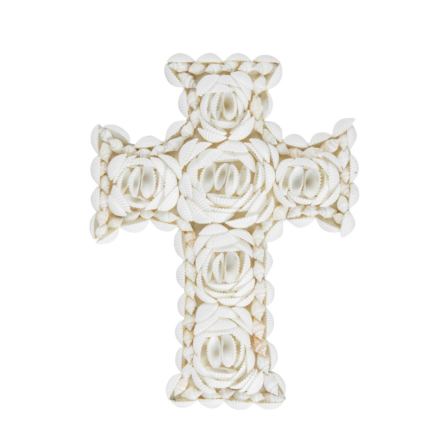 mixed white-shells cross wallhanging