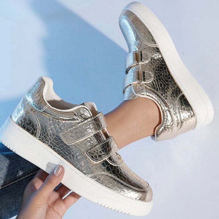 LAV-ISH Footwear Velcro Crocodile Sneaker /Gold/Black