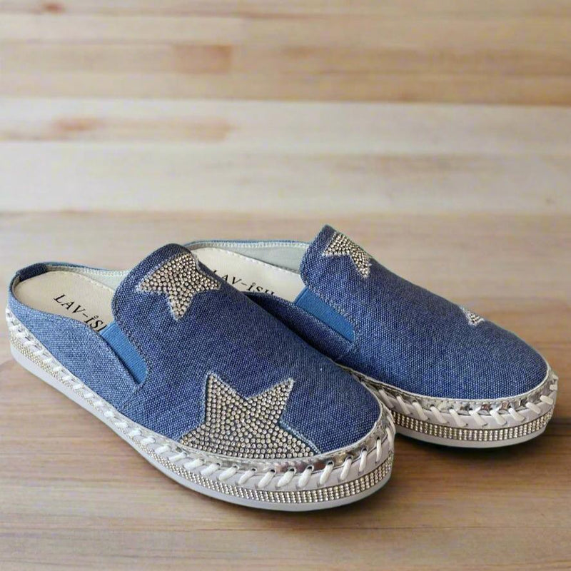 LAV-ISH Star Bling Slide Blue Denim