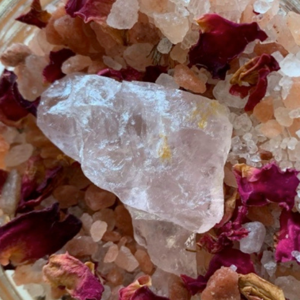self love bath salts with rose quartz