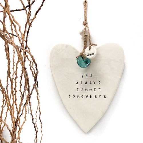 its always summer somewhere ceramic heart wall hanging